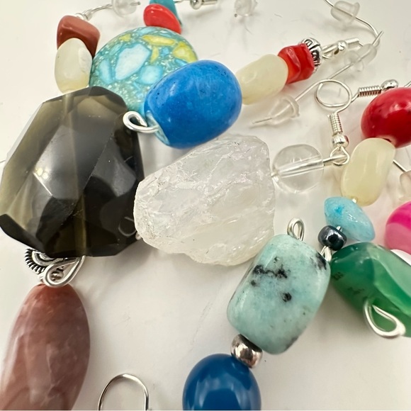 New Earrings Lot Of 8 Handmade Stones Beads Glass And Acrylic Wire Wrapped 5538 - Picture 5 of 15